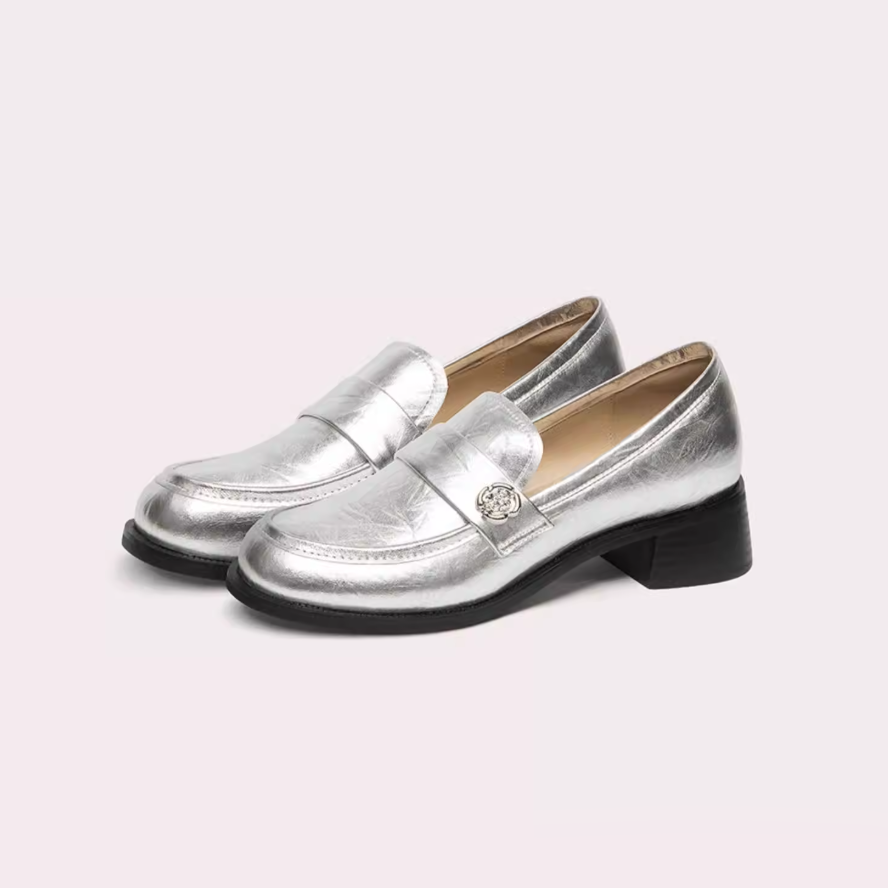 Silver Metallic Chunky Penny Loafers