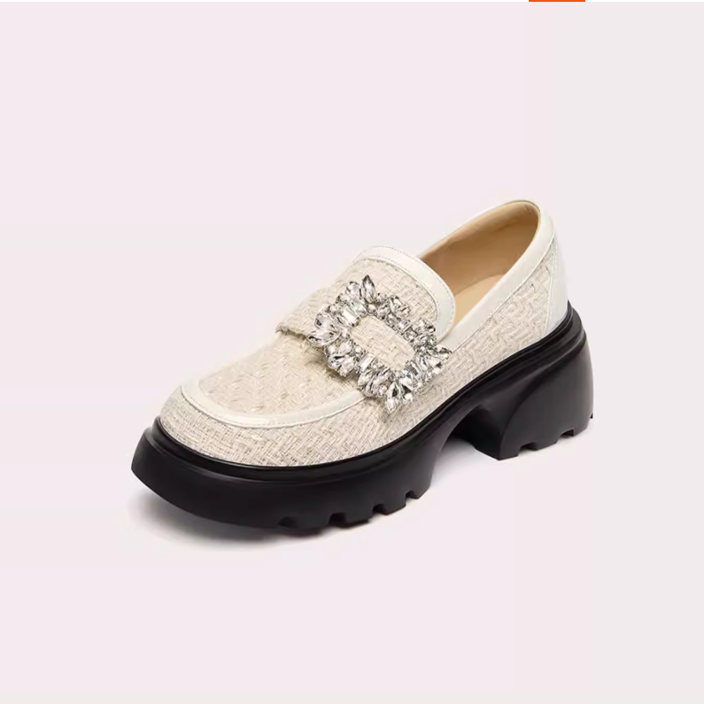 Crystal Buckle Tweed Platform Loafers