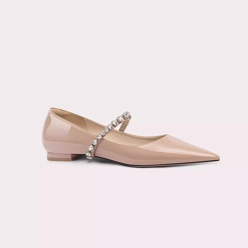 Patent Leather Rhinestone Mary Jane Flats