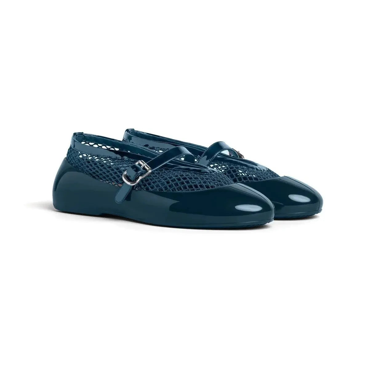 Women's Navy Fishnet Rubber Ballet Flats Gilded Cadence