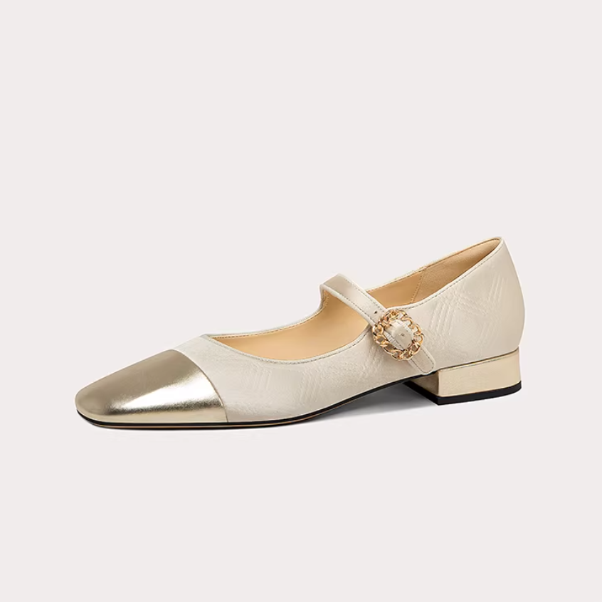 Gold Cap Toe Mary Jane Flats