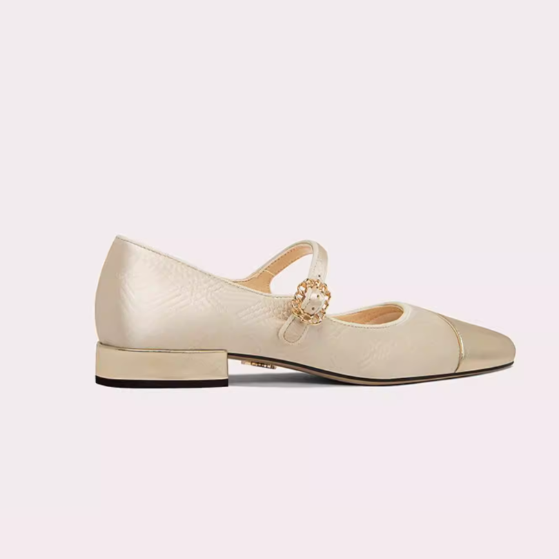 Gold Cap Toe Mary Jane Flats