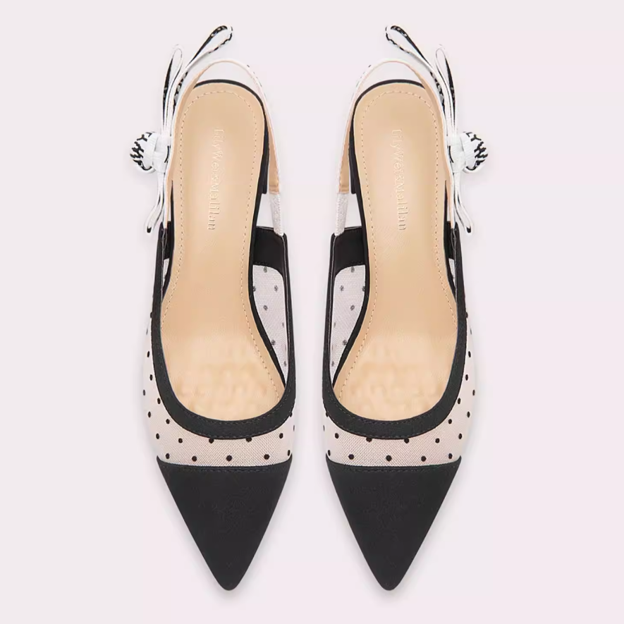 Polka Dot Mesh Block Heel Slingbacks