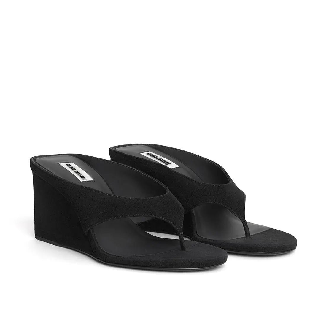 Black Suede Cube Thong Mules Gilded Cadence