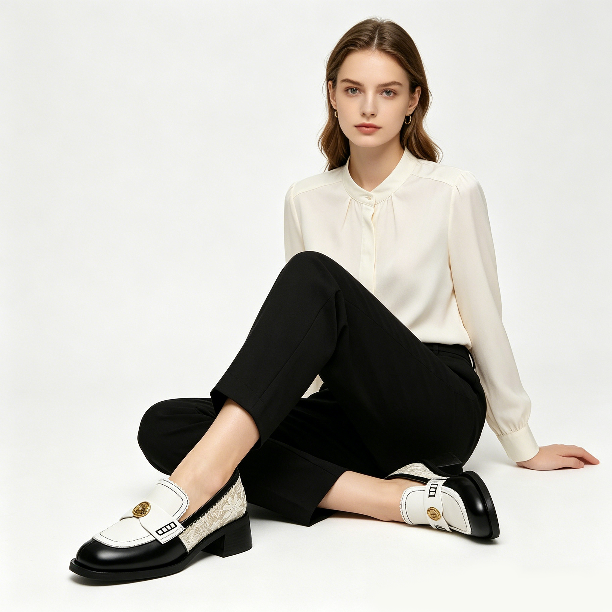 Lace Patchwork Gold Medallion Loafers
