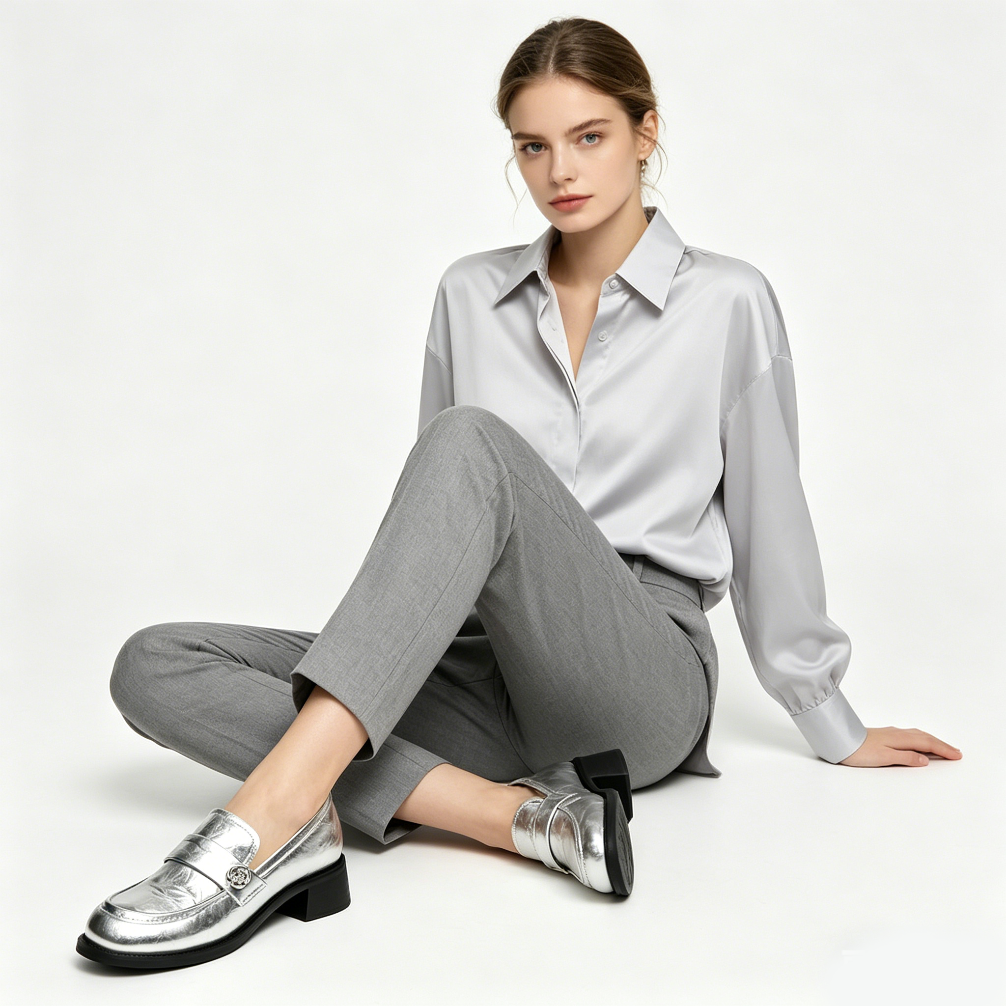 Silver Metallic Chunky Penny Loafers
