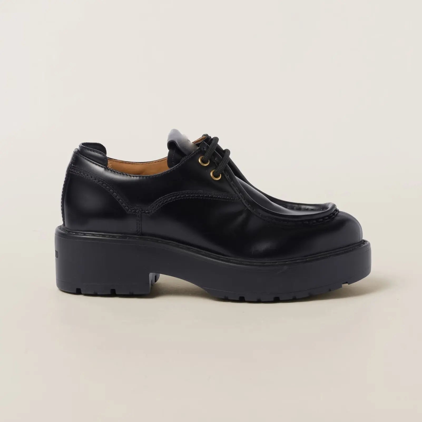 Women's Black Leather Lace-Up Flats Gilded Cadence
