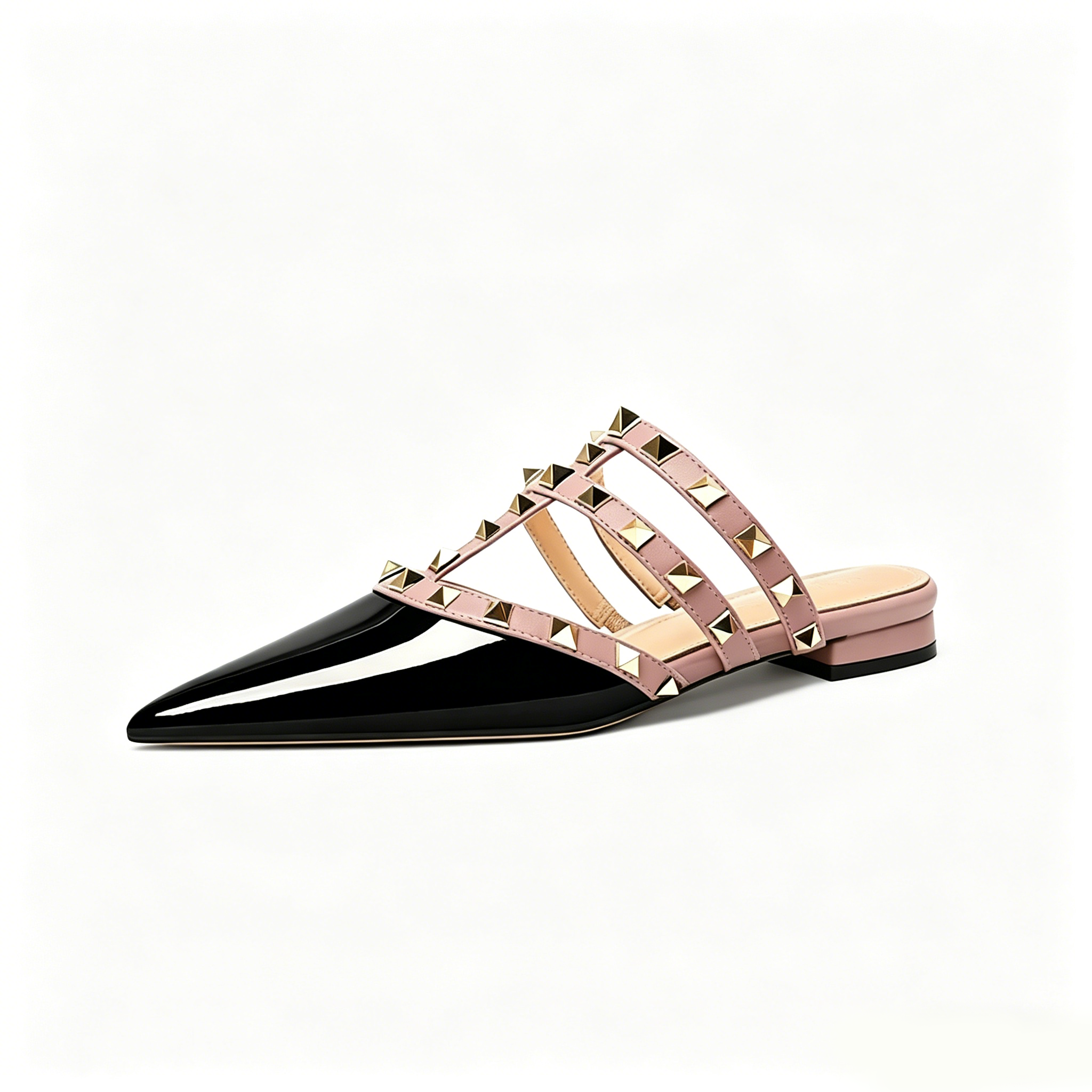 Studded Pointed Toe Flat Strappy Mules
