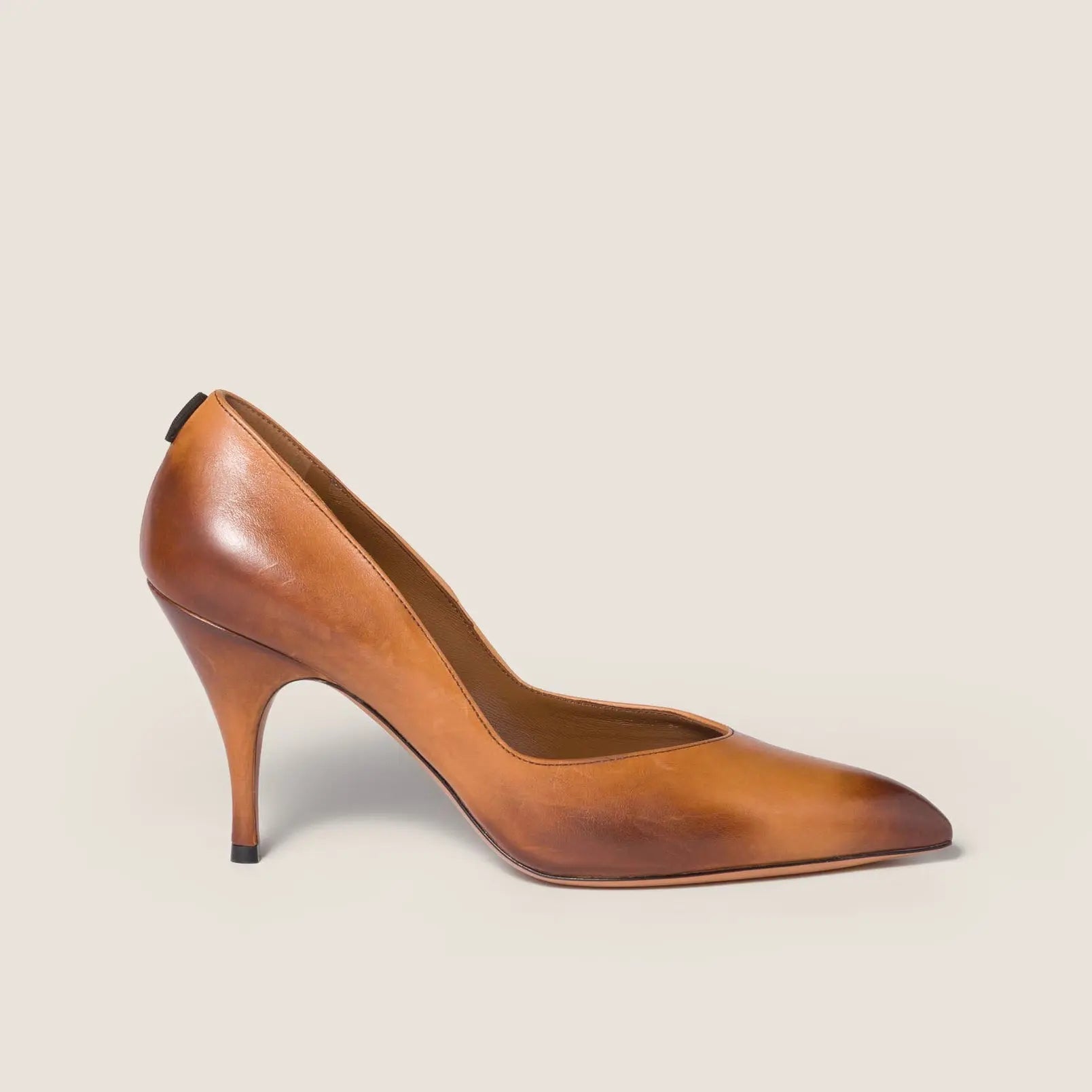 Women's Brown Leather 85mm Pumps Gilded Cadence