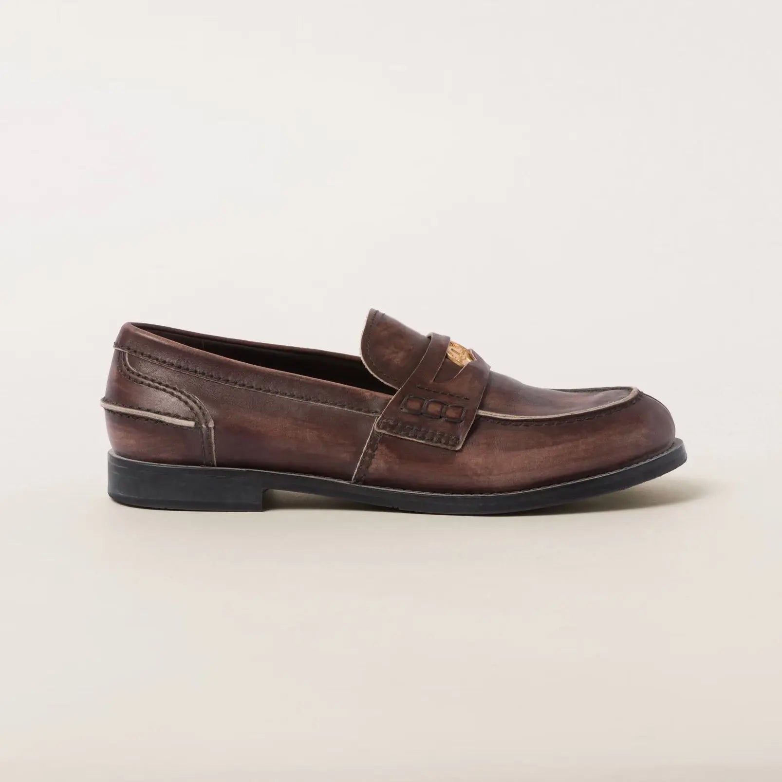 Vintage-effect leather penny loafers Gilded Cadence