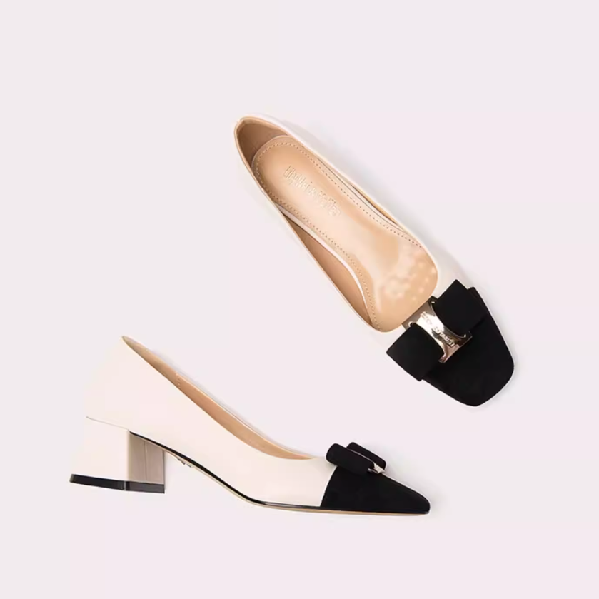 Contrast Cap Toe Bow Square Toe Pumps