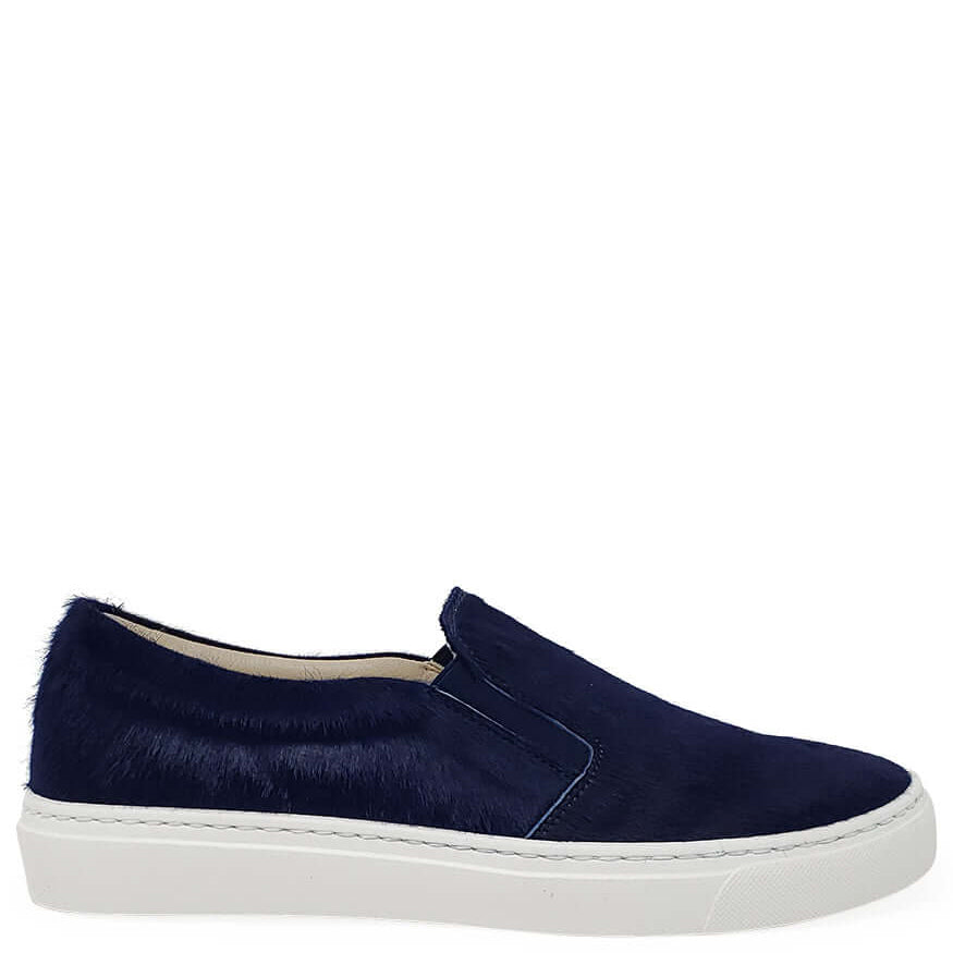 Navy Short Hair Calf Slip On Sneaker