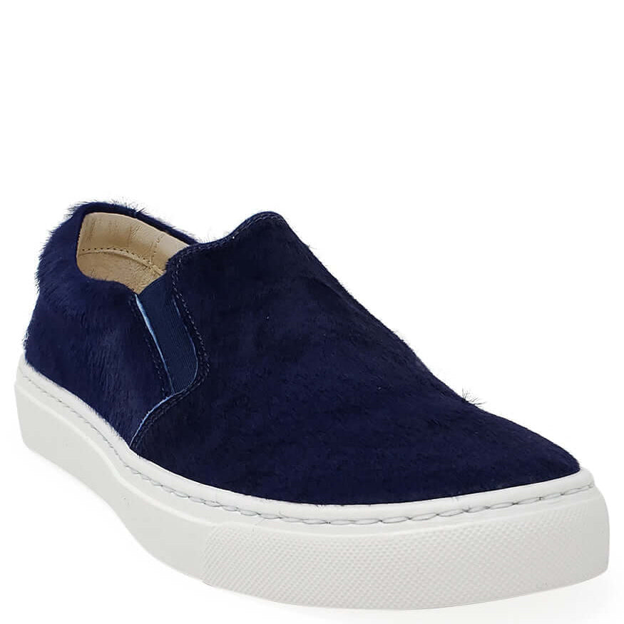 Navy Short Hair Calf Slip On Sneaker
