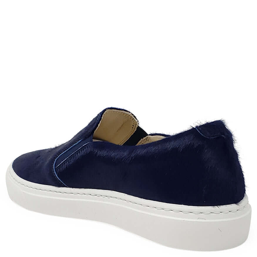 Navy Short Hair Calf Slip On Sneaker