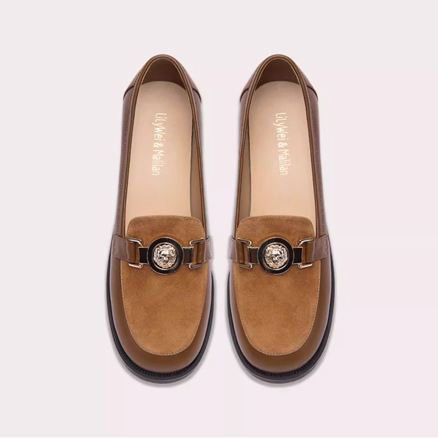 Suede Patchwork Lion Medallion Loafers