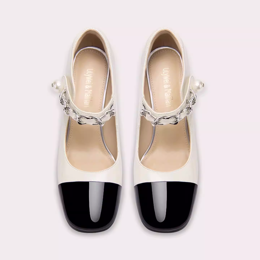 Two-tone Mary Jane Block Heel Pumps