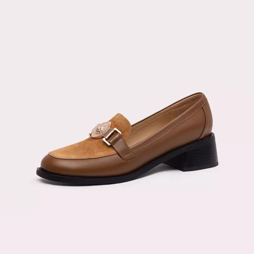 Suede Patchwork Lion Medallion Loafers