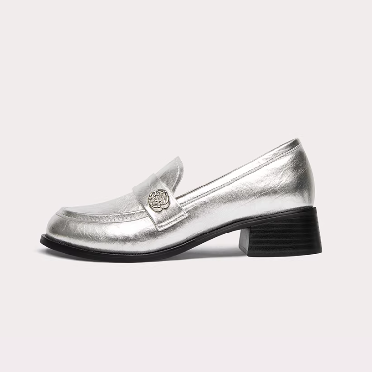 Silver Metallic Chunky Penny Loafers