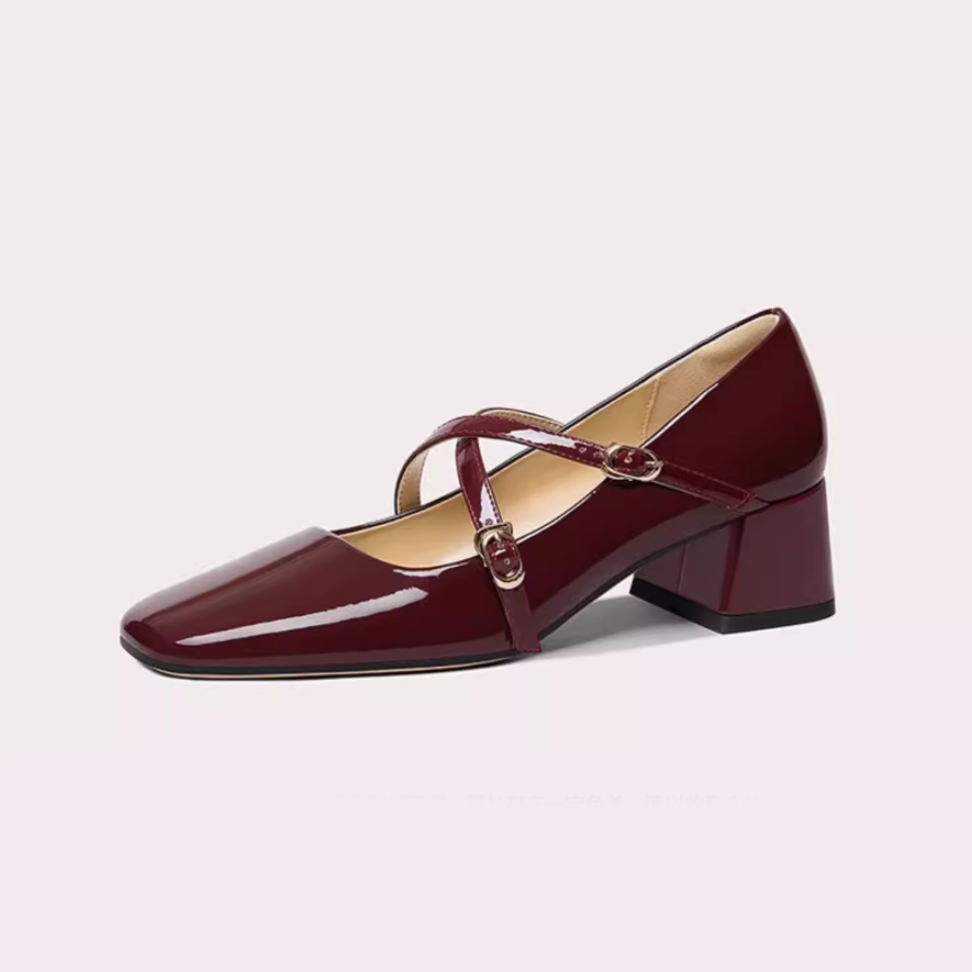 Burgundy Double Strap Mary Jane Heels