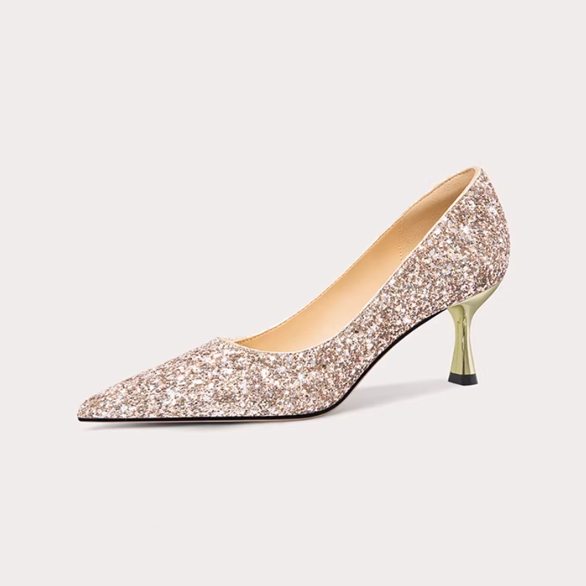 Glitter Pointed Toe Kitten Heels