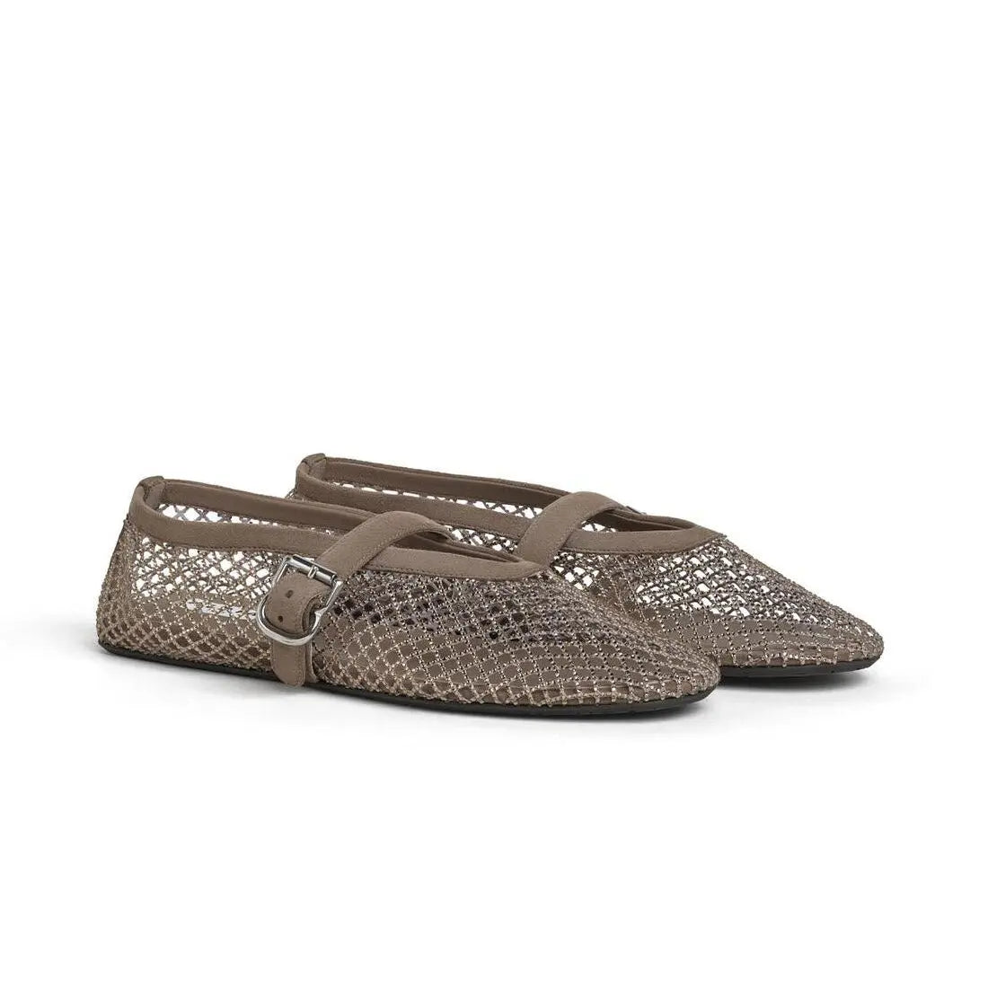 Women's Crystal Fishnet Buckle Flats Gilded Cadence