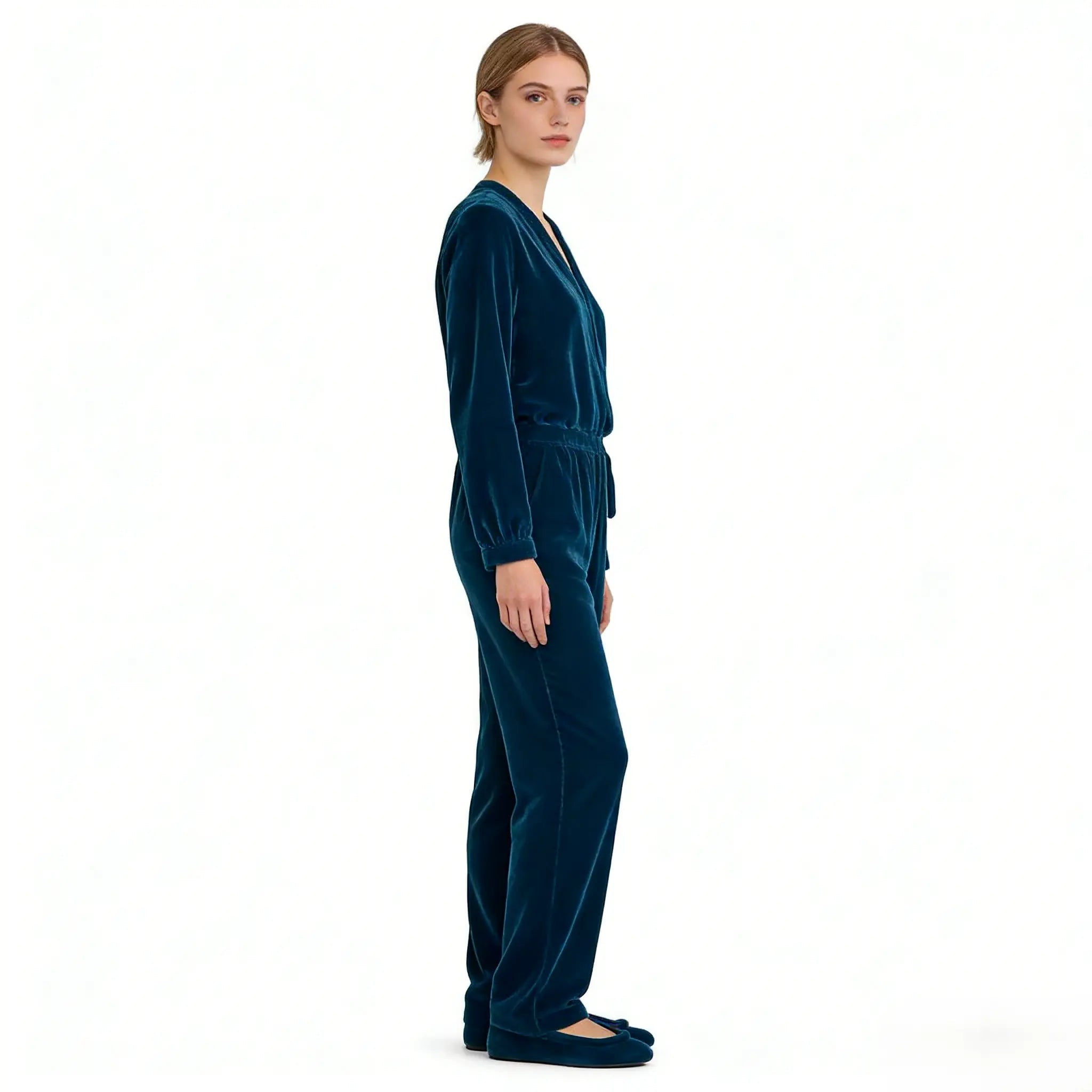 Peacock Blue Velvet Square Toe Flats Gilded Cadence