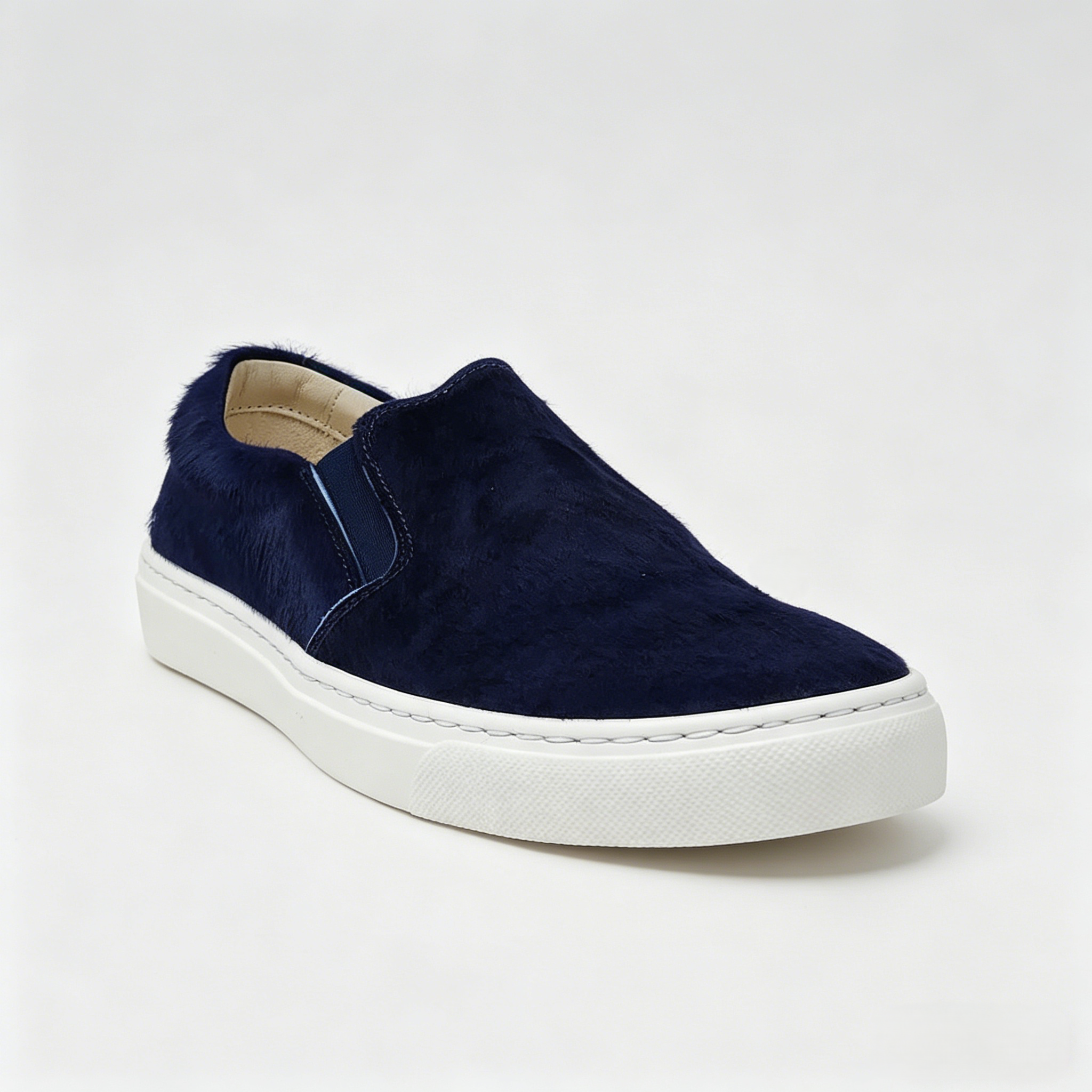 Navy Short Hair Calf Slip On Sneaker