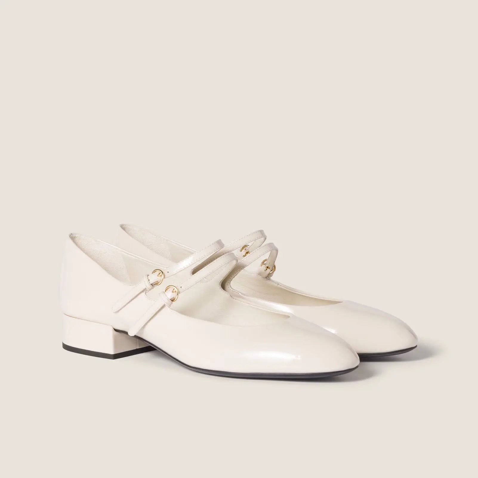 Cream Double Strap Mary Jane Pumps Gilded Cadence