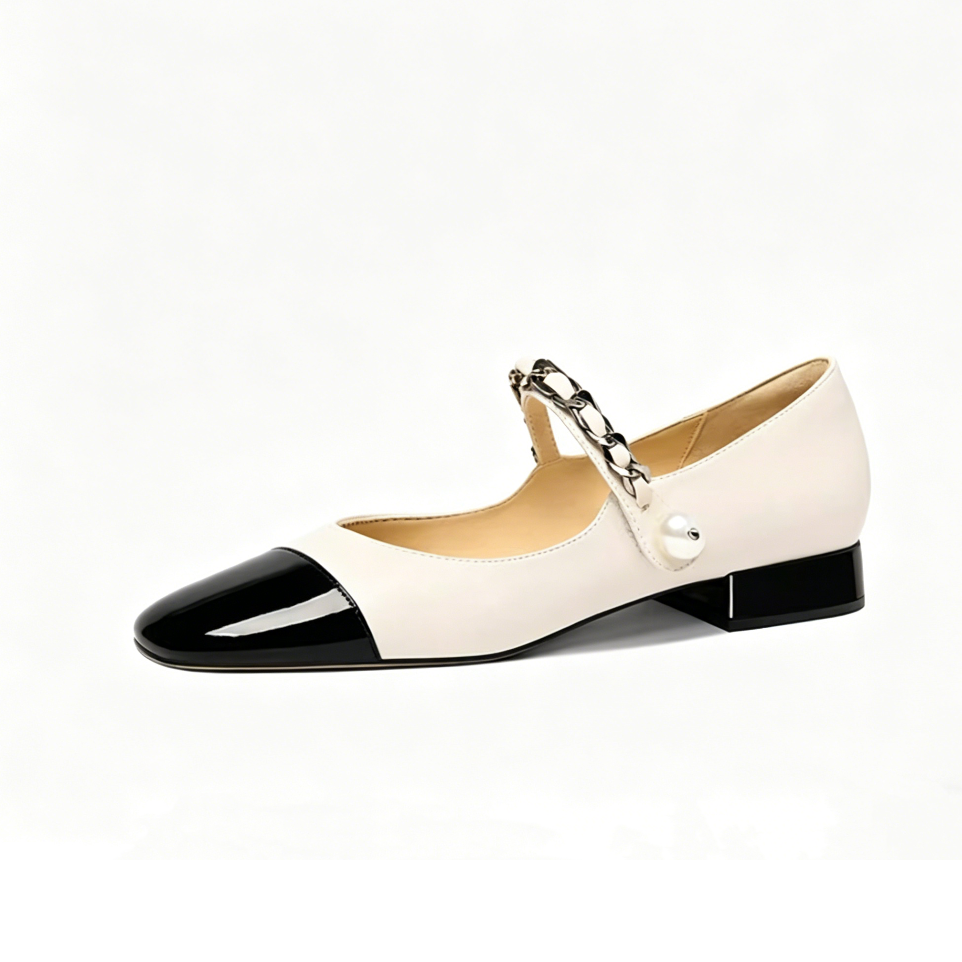 Chain Strap Two-Tone Mary Jane Flats