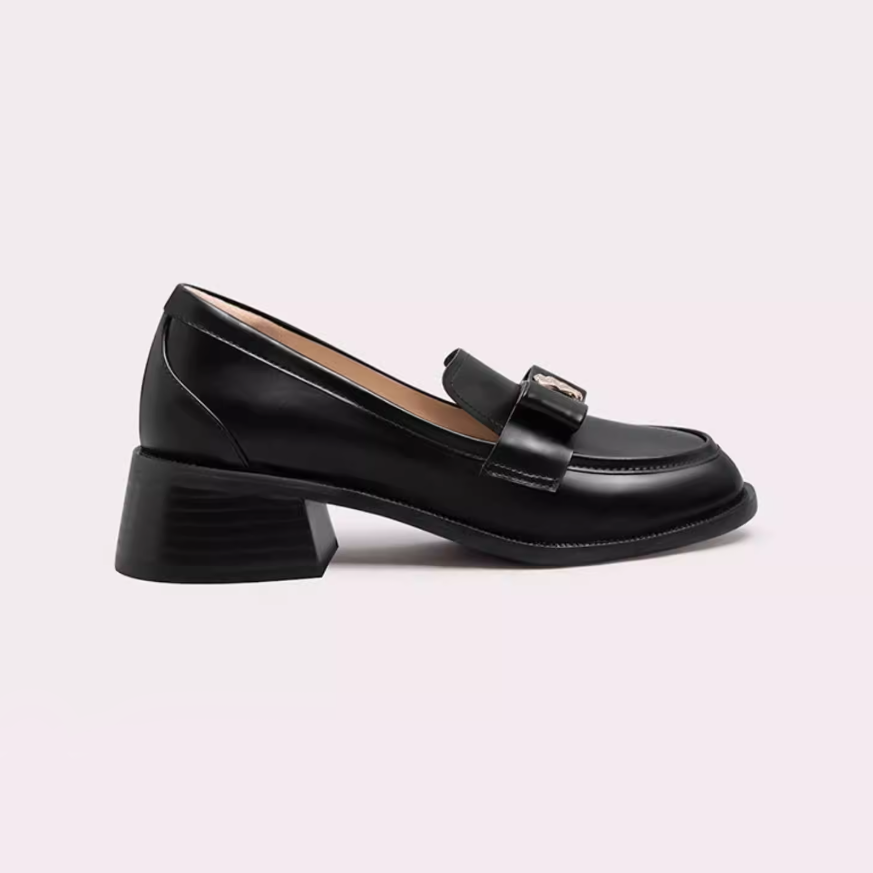 Gold Medallion Bow Round Toe Loafers