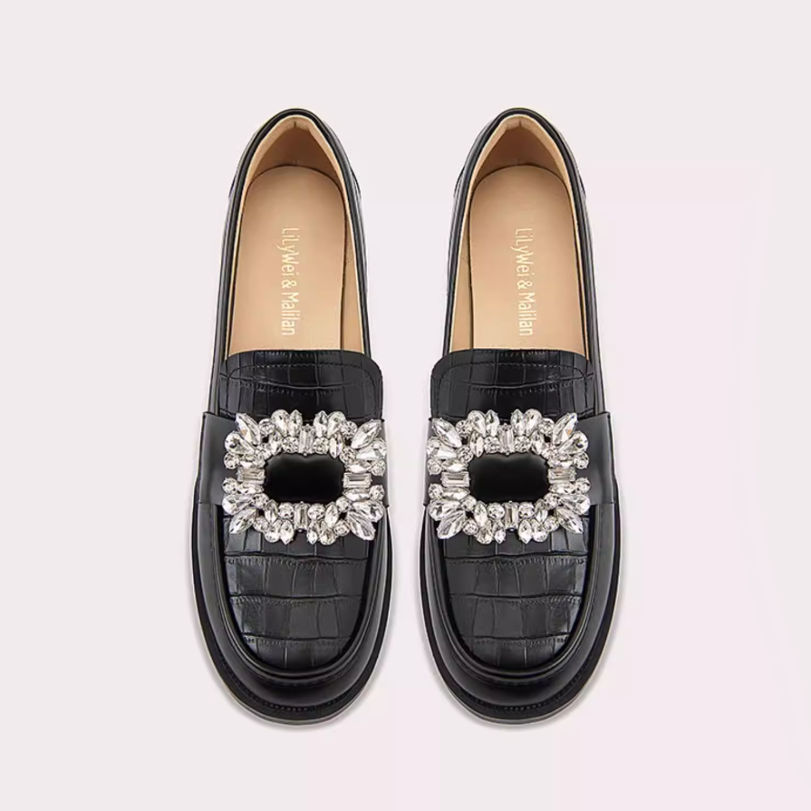 Sunflower Crystal Buckle Croc Loafers