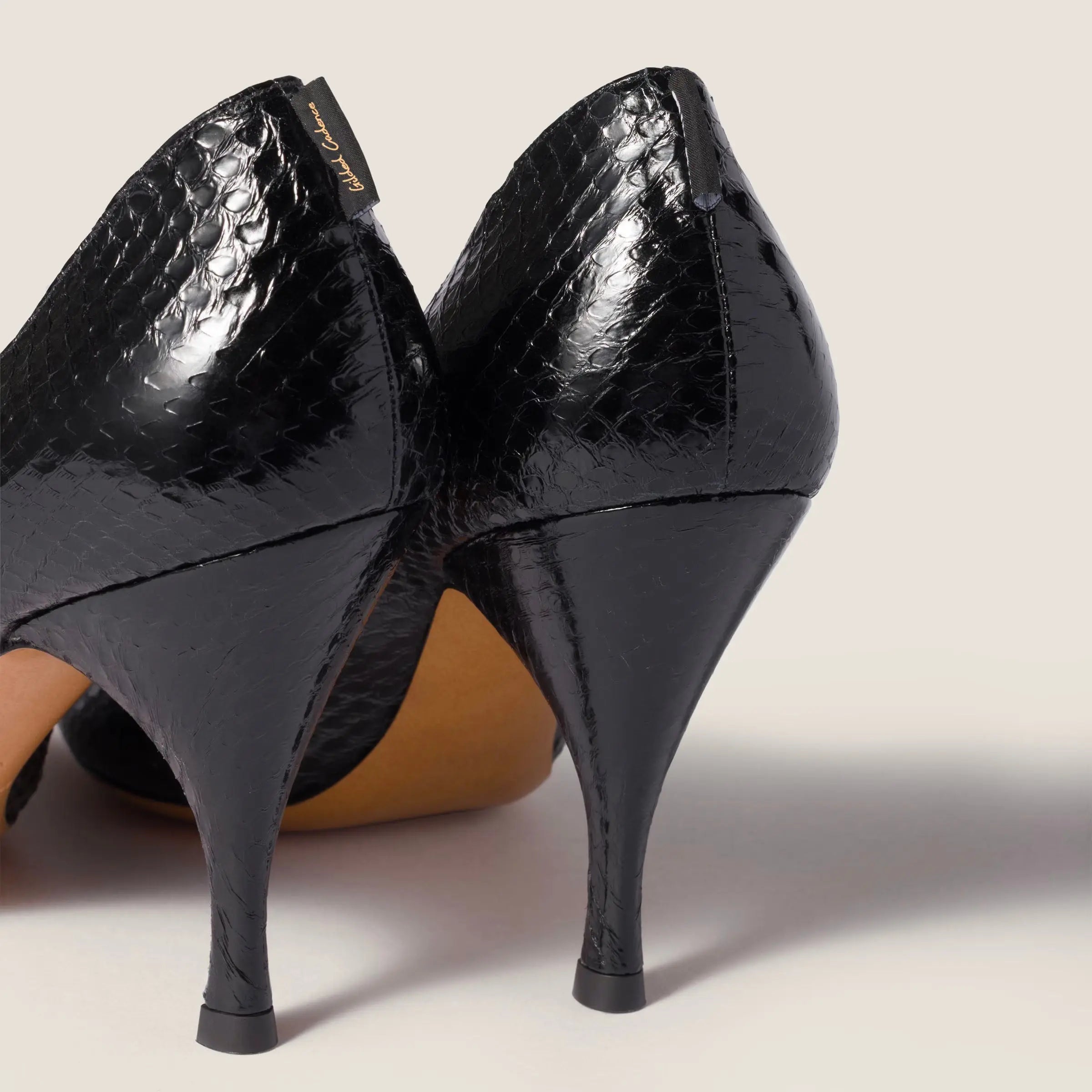 Black Snakeskin Leather Pointed Pumps Gilded Cadence