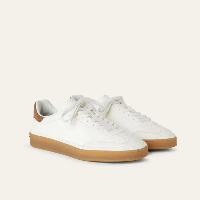 White Leather Tennis Walk Sneakers Gilded Cadence