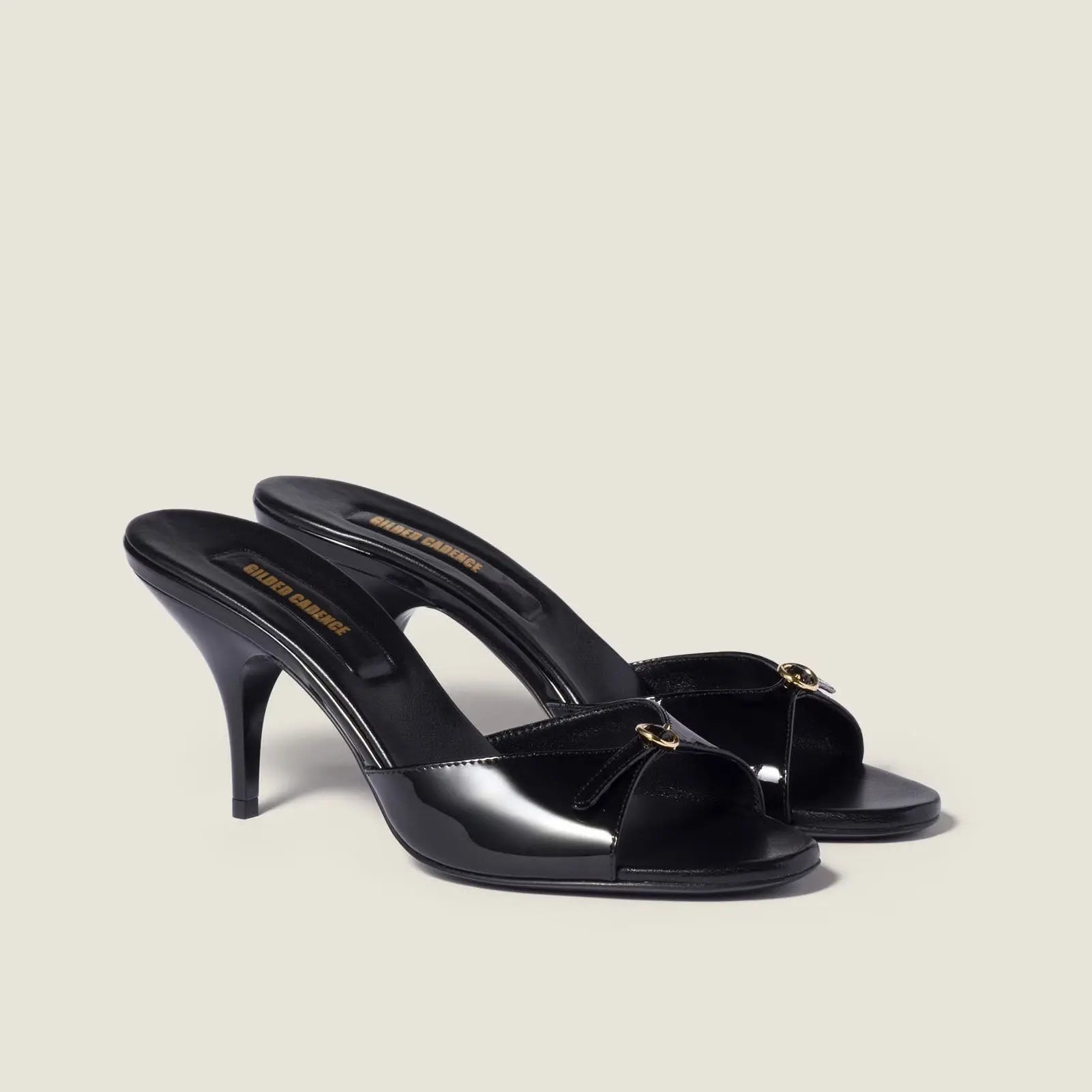 Patent leather mules with buckle Black Gilded Cadence