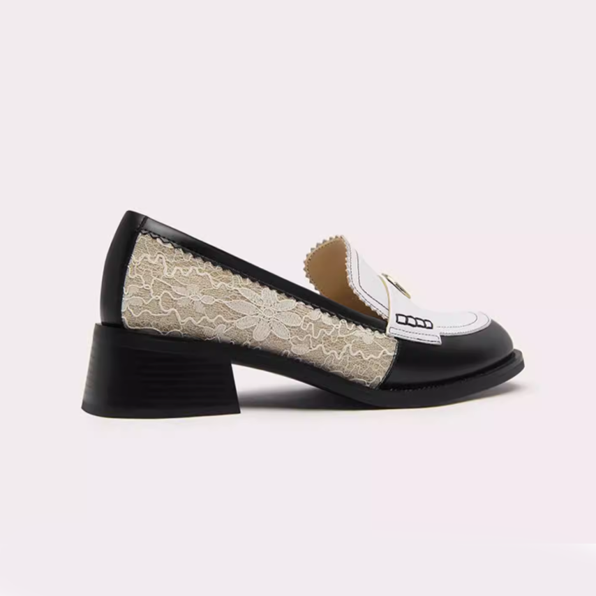 Lace Patchwork Gold Medallion Loafers