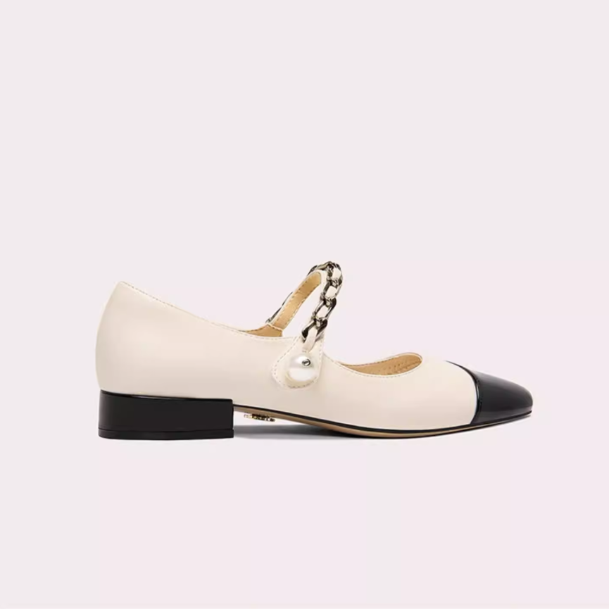 Chain Strap Two-Tone Mary Jane Flats