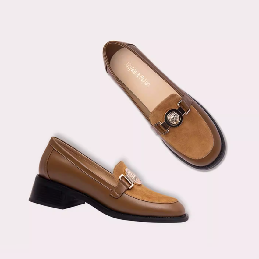 Suede Patchwork Lion Medallion Loafers