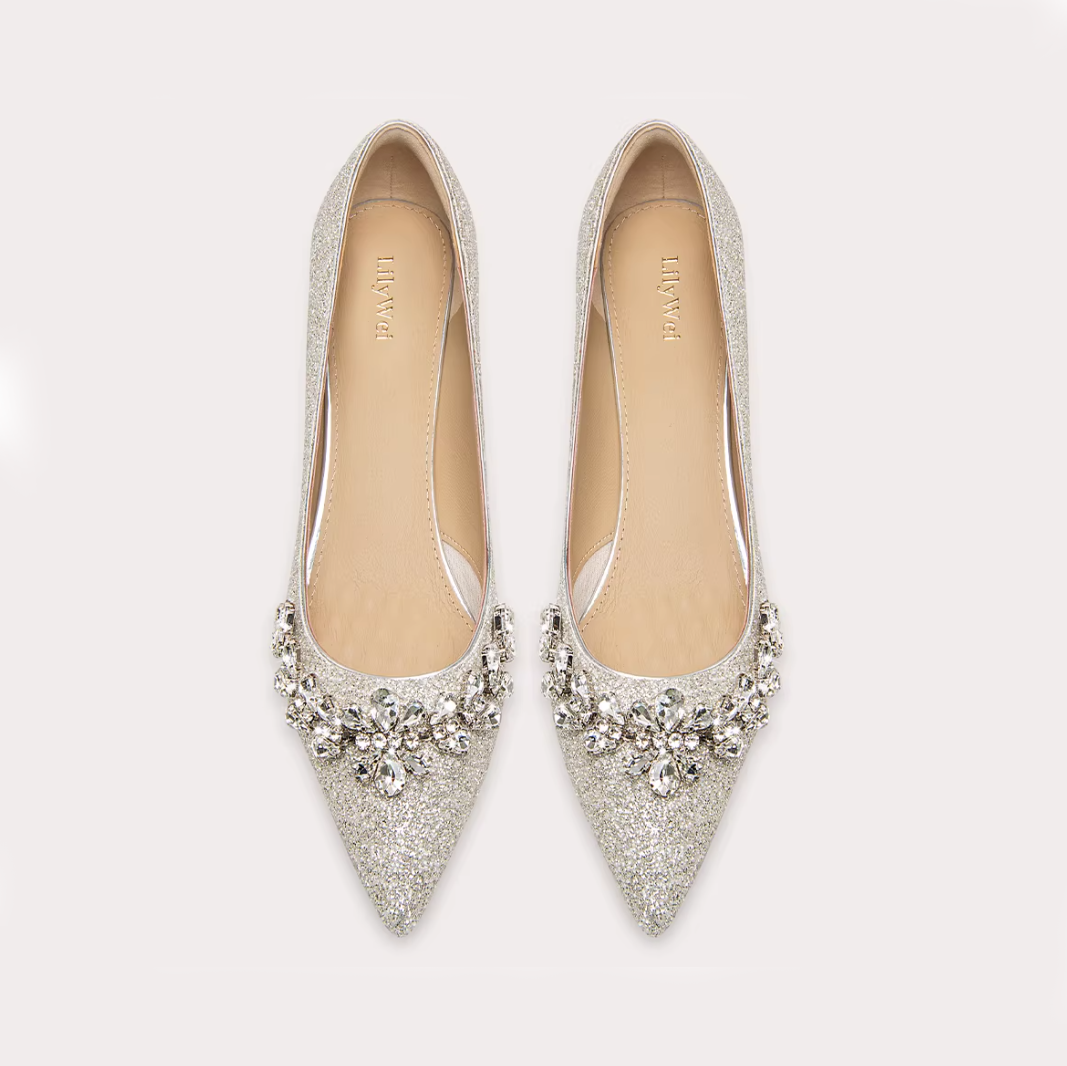Champagne Crystal Glitter Block Pumps