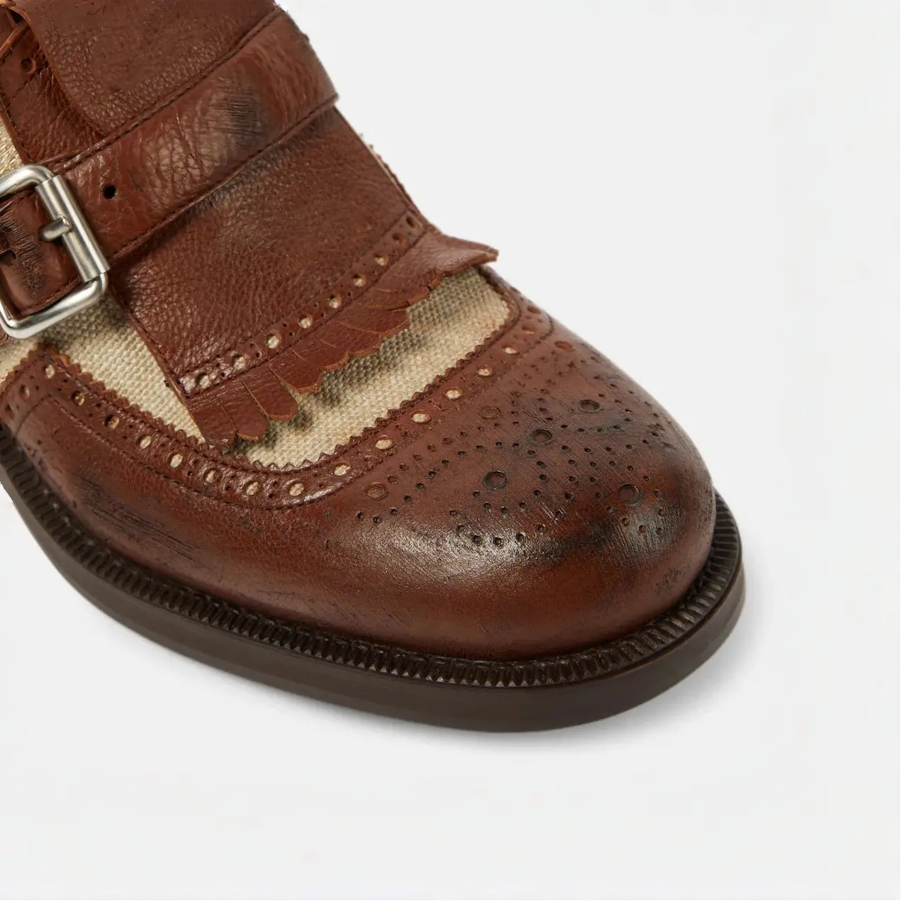 Leather and Canvas Monk Strap Loafers Gilded Cadence