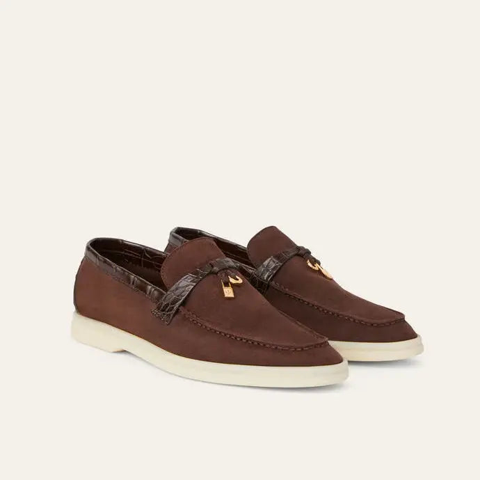 Women's Chocolate Suede Summer Loafers Gilded Cadence