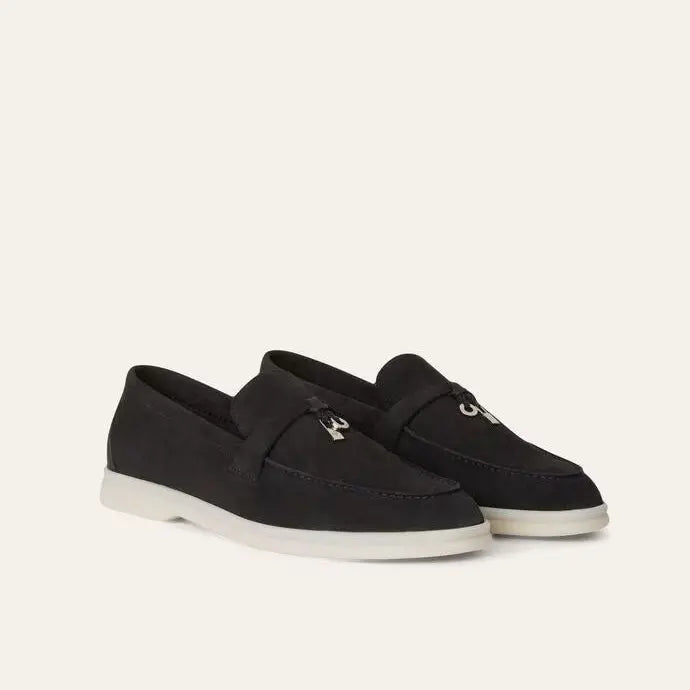 Women's Black Suede Summer Loafers Gilded Cadence