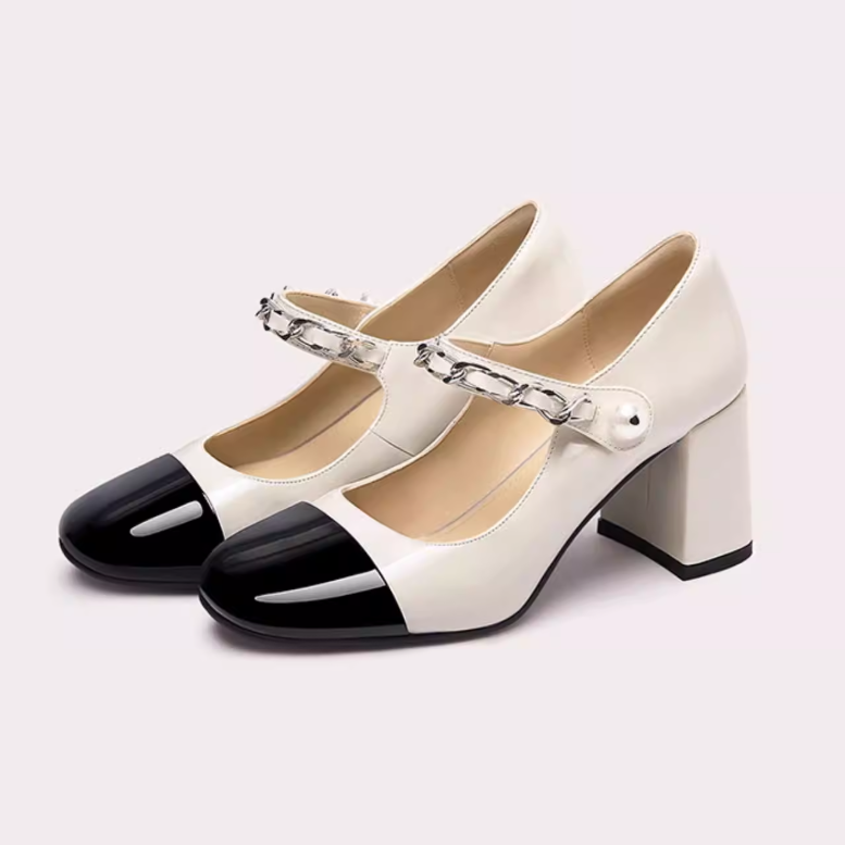 Two-tone Mary Jane Block Heel Pumps