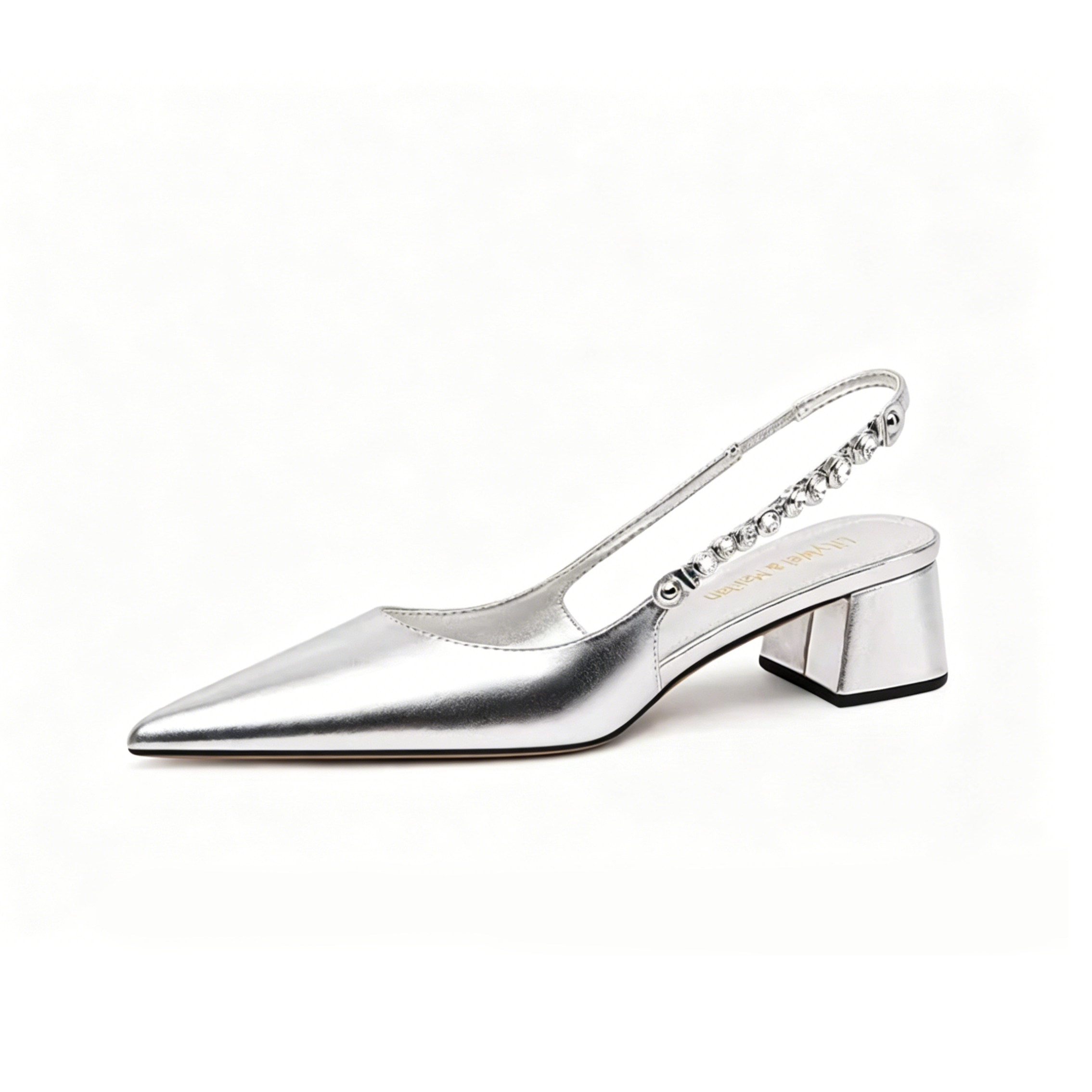 Silver Crystal Strap Slingback Pumps