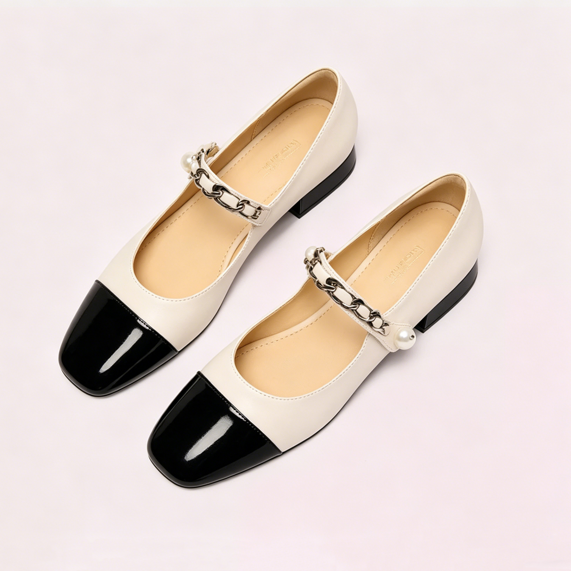 Chain Strap Two-Tone Mary Jane Flats