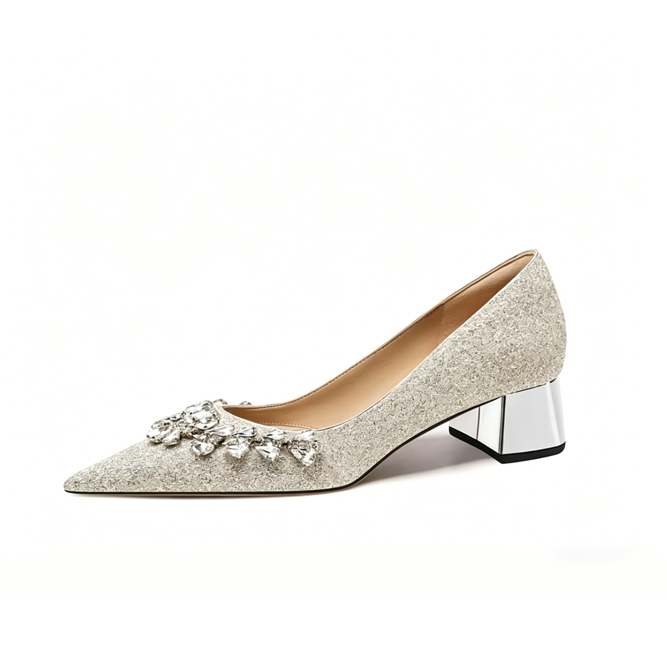 Champagne Crystal Glitter Block Pumps