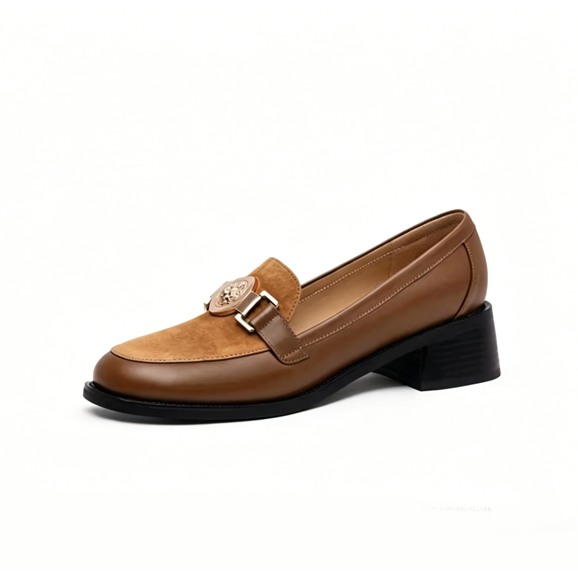 Suede Patchwork Lion Medallion Loafers