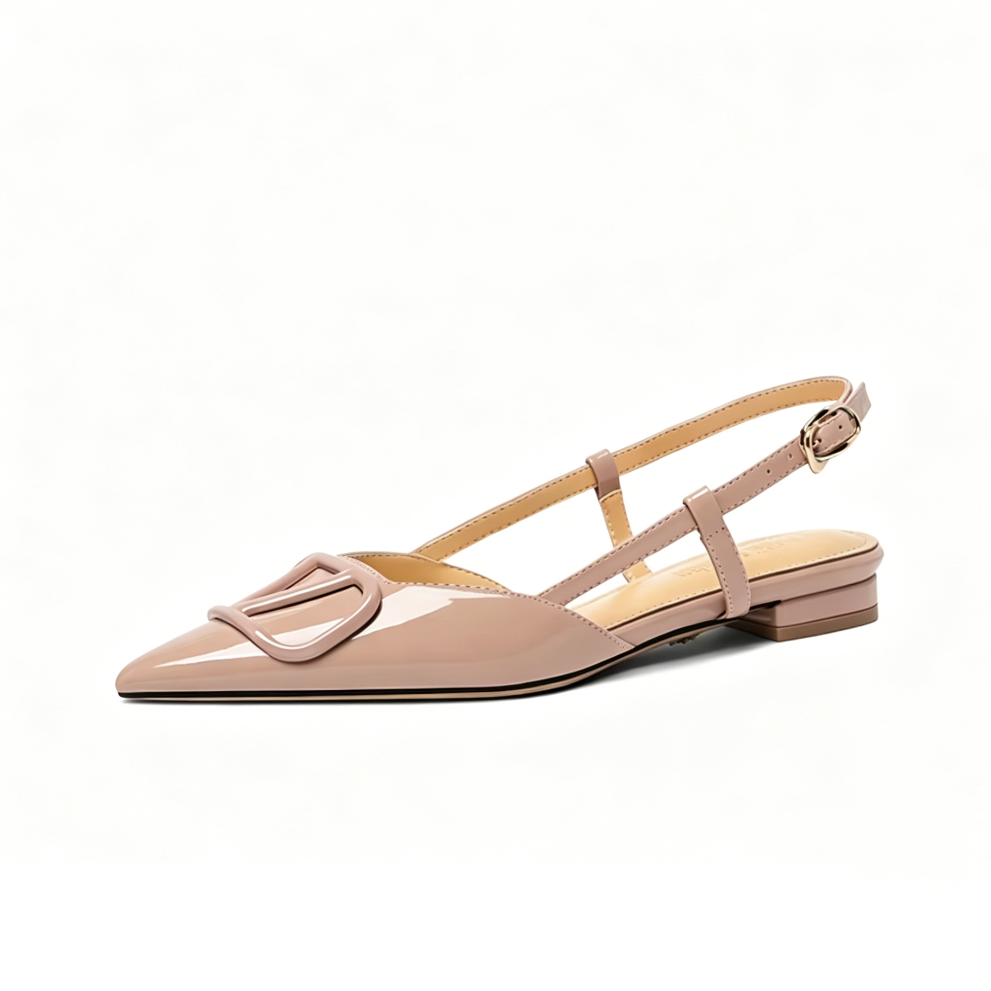 Nude V-Buckle Slingback Pointed Flats
