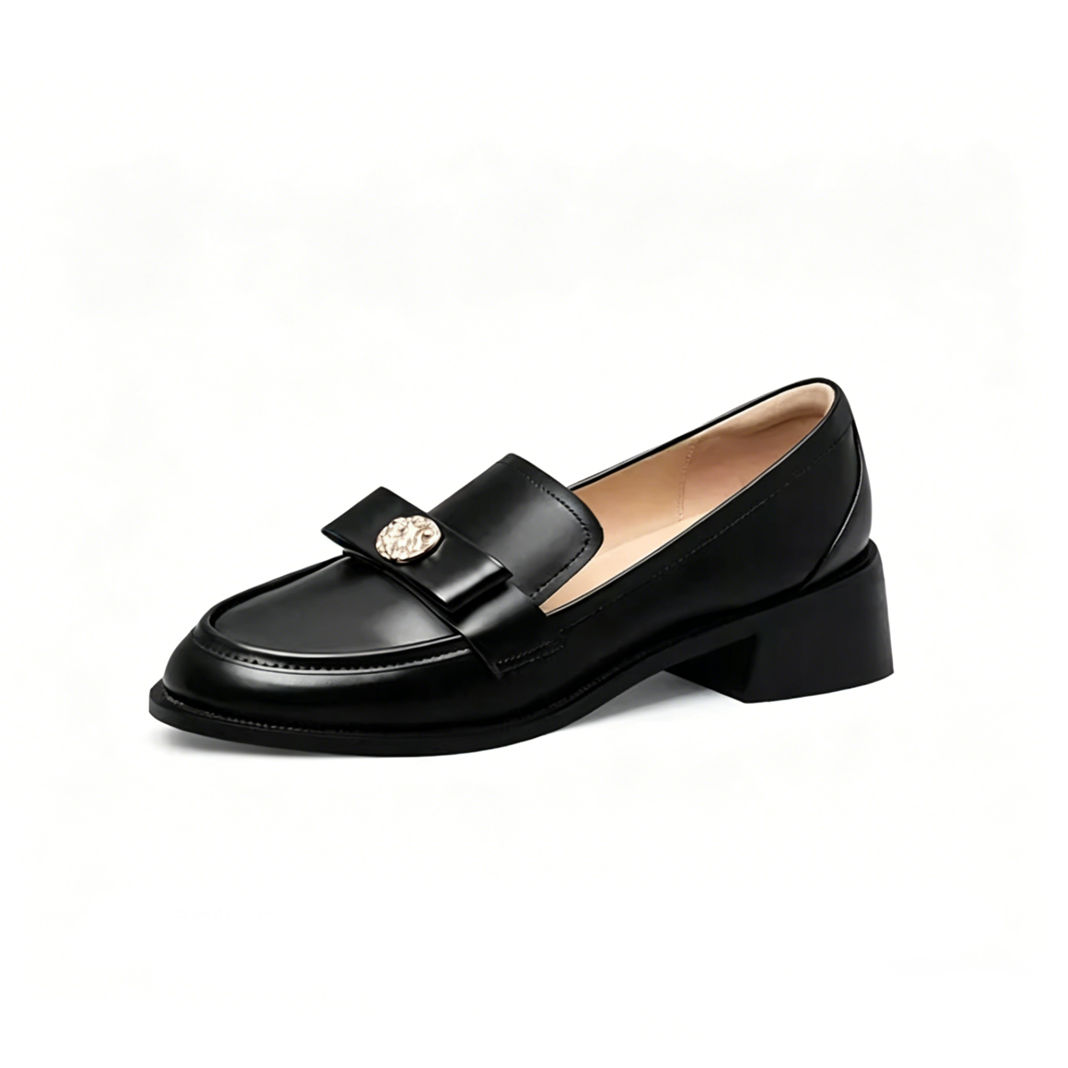 Gold Medallion Bow Round Toe Loafers