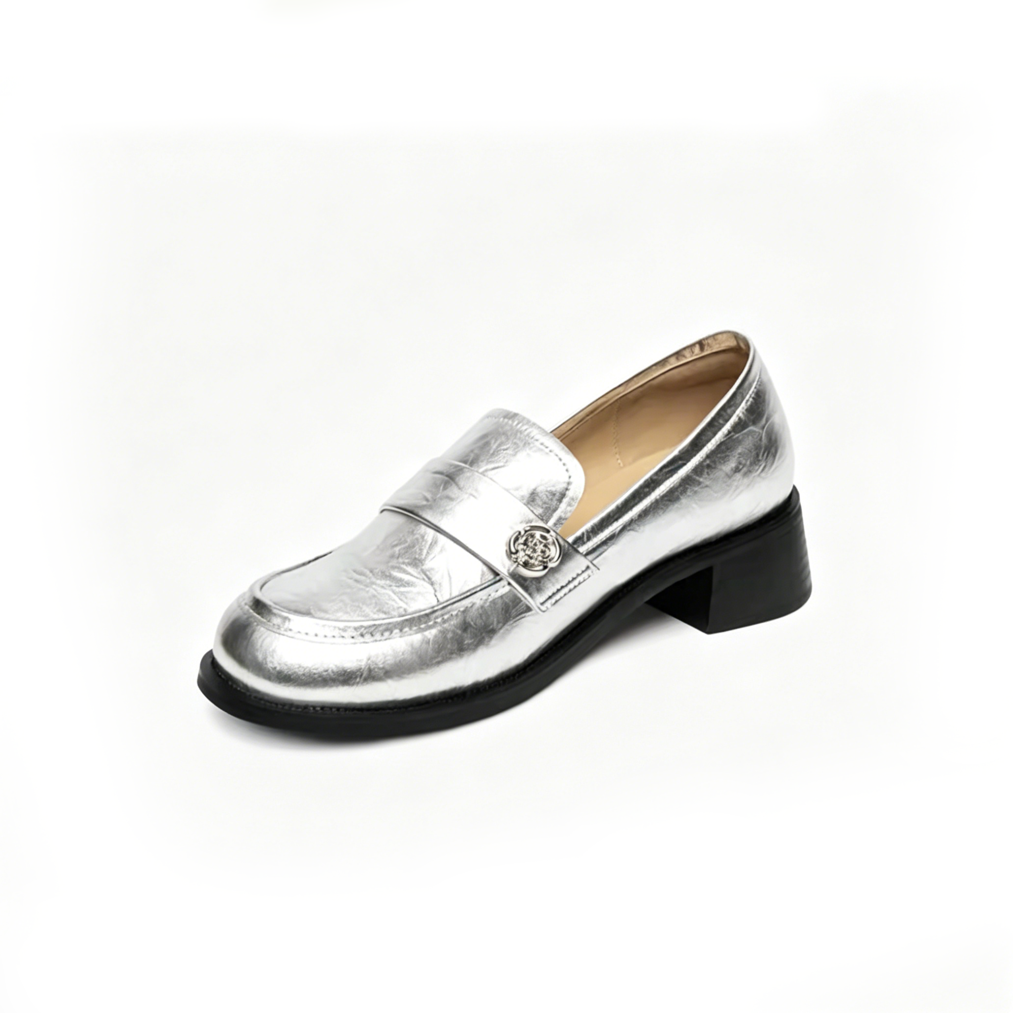 Silver Metallic Chunky Penny Loafers