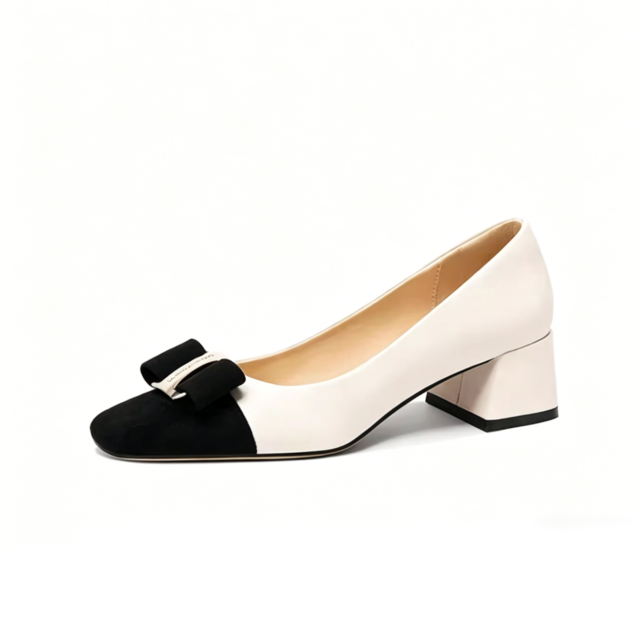 Contrast Cap Toe Bow Square Toe Pumps